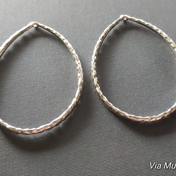 Large Hoop Oval Shaped Pewter Earring Finding 60x42mm.  Pewter hoop earring finding. Pair of Twisted hoop oval pewter earring finding.