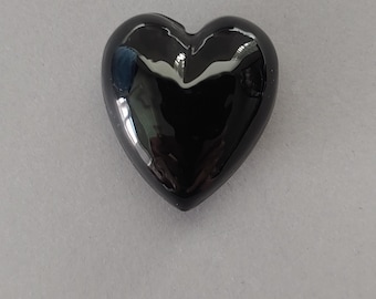 Authentic Vintage Venetian Glass Black Heart Bead from Murano 20mm. Pack of 1.
