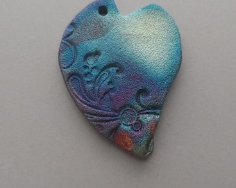 RAKU pottery ceramic heart pendant 52x38mm. Made in USA.