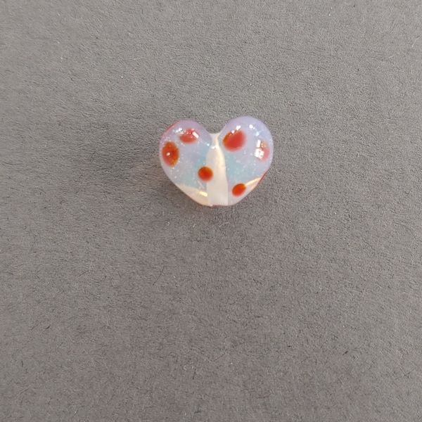 Handcrafted American Made Glass Lampwork Opaque Heart Bead with Dots Measuring Approximately 14x12mm.