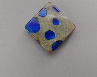 Authentieke vintage Venetiaans kobaltblauwe en grijze vierkante kraal met goudfolie 24 x 24 mm. Pakket van 1.