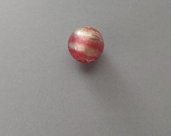 Authentic Vintage Venetian Round Glass Bead Pink with Silver Foil from Murano 16mm. Pack of 1.