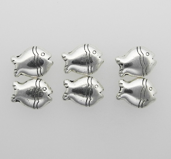 10 Antique Silver Pewter Fish Bead Charms 24x7mm
