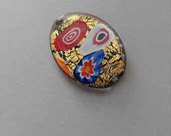 Authentic Vintage Venetian Glass Millefiori Oval Bead with Gold Foil 37x28mm. Pack of 1.
