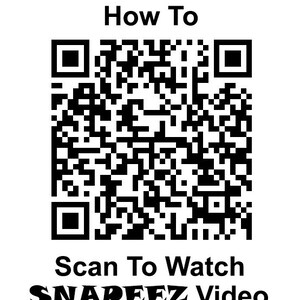 Puede incluir: C&oacute;digo QR en blanco y negro con el texto "How To" arriba y "Scan To Watch SNAPEEZ Video" abajo.