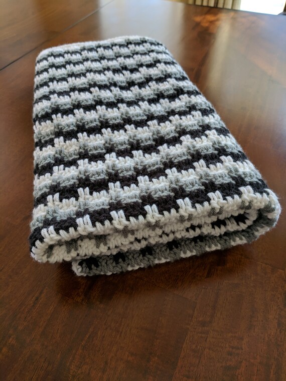Handmade Black White Grey Crochet Baby Blanket Afghan Throw Etsy