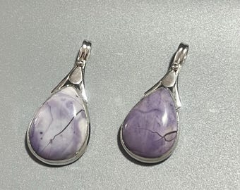 Utah Purple Stone (Fluorite variety) Rhodium Over Sterling Silver Necklace