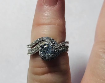 Cubic Zirconia Sterling Silver Rhodium Plated Wedding Set sz 6