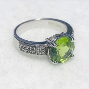 4.45cttw Peridot and White Zircon Sterling Silver Ring size 9