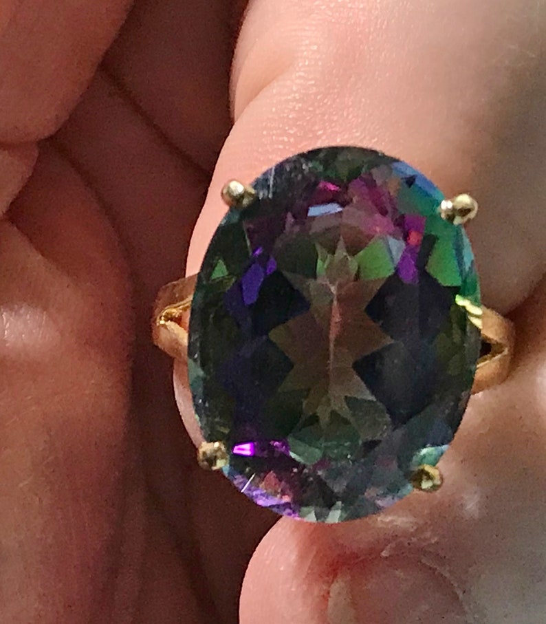 14KT Yellow Gold Green Mystic Topaz Ring sz 7