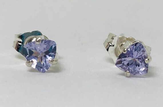 Ladies Sterling 925 Solid Silver 1.2 CT Trillion Cut Purple Tanzanite Earrings 