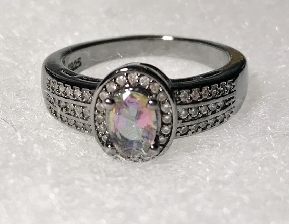 Sterling Silver Black Rhodium Plated Mystic Topaz Ring sz 8.5