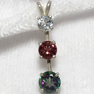 Aquamarine Rhodolite Mystic Topaz Sterling Silver Pendant