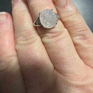Crystal Faux Drusy Sterling Silver Adjustable Ring Sz7.5-8.5