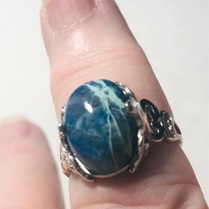 Shattuckite Adjustable Rhodium Over Sterling Silver Ring size 6-8