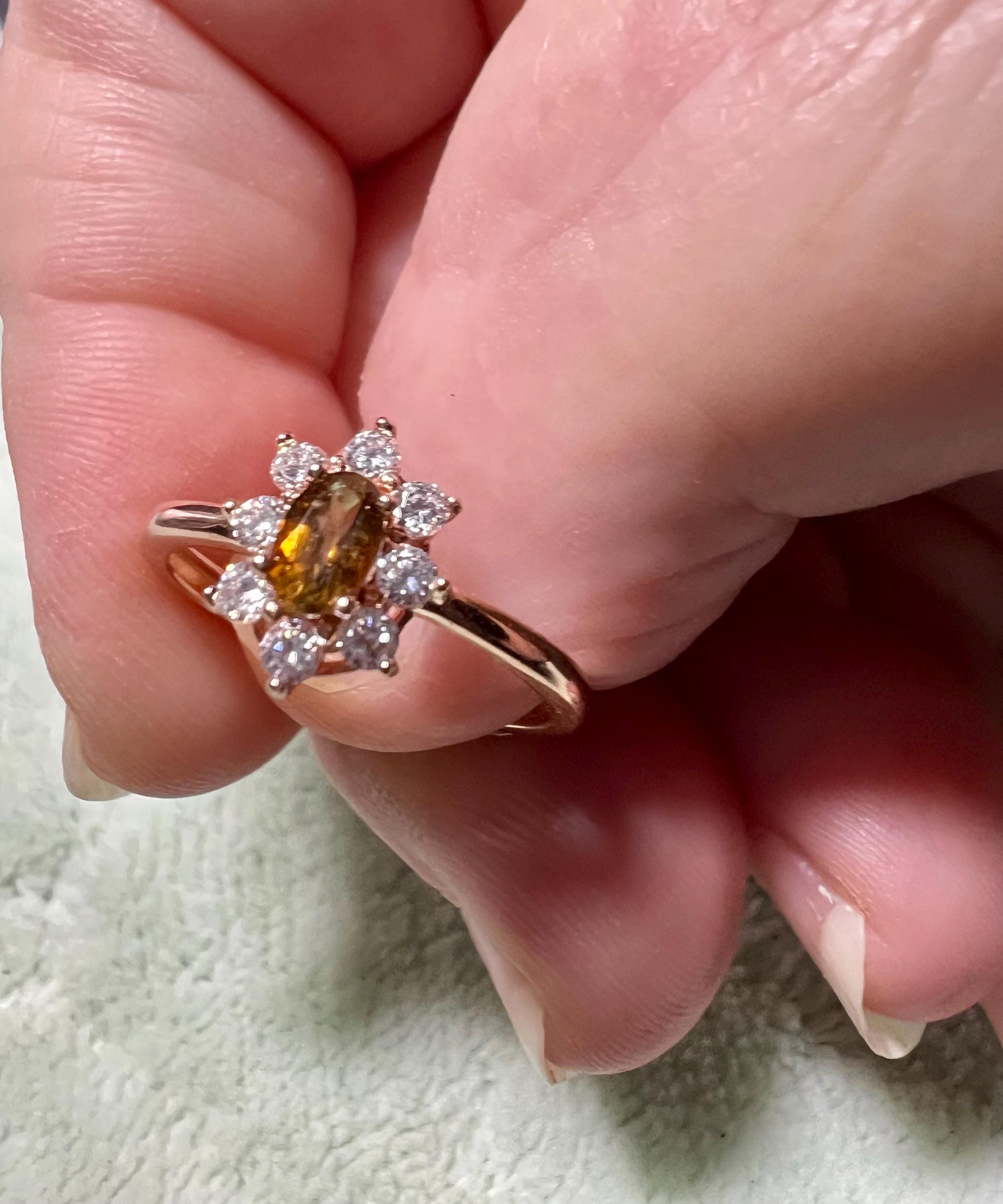 0.25ct Imperial Topaz & White Topaz Sterling Silver Rose Gold Plated Adustable Ring Sz7.5-9