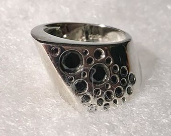 Sterling Silver Modern Black Spinel Ring sz 7