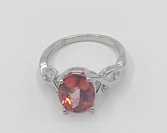 Salmon Sorbet Mystic Topaz Rhodium Plated Sterling Silver Ring Sz 6