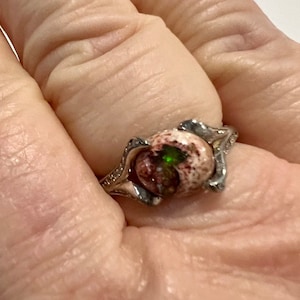 Mexican Opal in Matrix Sterling Silver Rhodium Plated Ring Adjustable Sz8-9