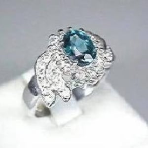 Sterling Silver London Blue Topaz & White Sapphire Ring sz 7 3/4