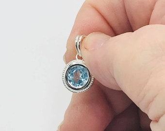 8mm Blue Topaz Sterling Silver Pendant