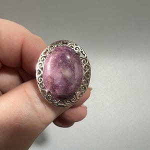 23ct Lepidolite Rhodium Over Sterling Silver Ring Adjustable Sz9-10