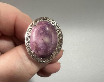 23ct Lepidolite Rhodium Over Sterling Silver Ring Adjustable Sz9-10