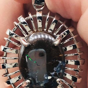 Black Opal in Matrix Rhodium Over Sterling Silver Pendant