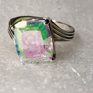 6.75ct Sterling Silver Cushion Mercury Mist Mystic Topaz Solitaire Ring Sz7