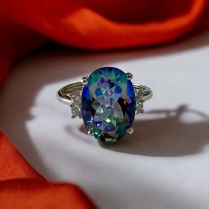 7ct Cassiopeia Mystic & White Topaz Sterling Silver Rhodium Plated Adjustable Ring Sz7-9