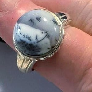 Genuine Dendritic Opal Sterling Silver Ring Sz9