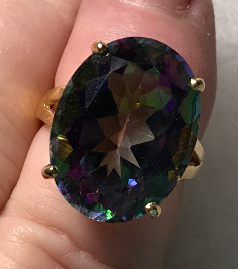 14KT Yellow Gold Green Mystic Topaz Ring sz 7