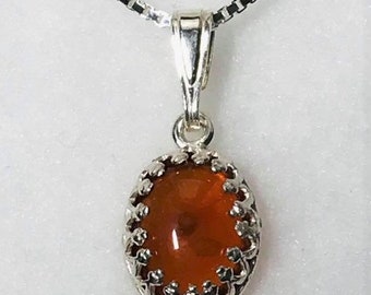 Mexican Fire Opal Cab Sterling Silver Necklace