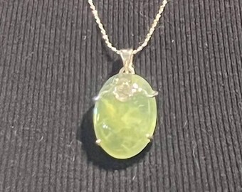 Large Unique Statement Prehnite & Tourmalized Quartz Sterling Silver Pendant