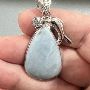 22ct Peruvian Blue Opal & Blue Topaz Dolphin Rhodium Over Sterling Silver Pendant (October birthstone)