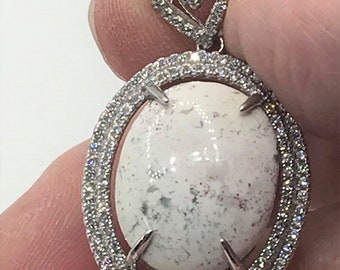 Howlite Rhodium Over Sterling Silver Pendant