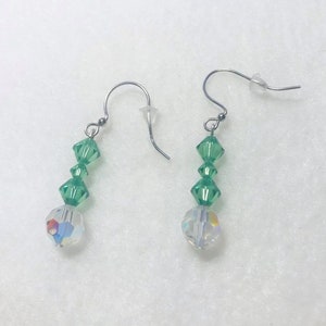 Green and Aurora Borealis Swarovski Stainless Steel Dangle Earrings