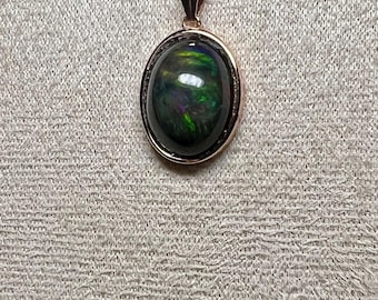 8.38ct Black Ethiopian Opal Sterling Silver 18kt Rose Gold Plated Necklace