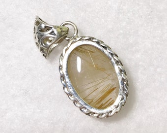 Golden Rutile Quartz Bali Sterling Silver Pendant