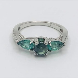 Tourmaline and Green Topaz Rhodium Plated Sterling Silver Ring Size 7