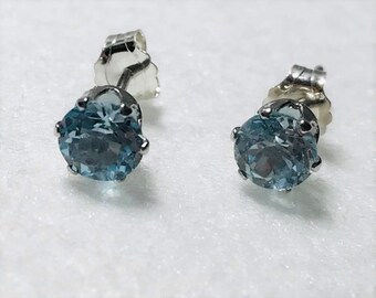 5mm Blue Zircon Sterling Silver Stud Earrings