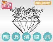 DIAMOND Bouquet Composition, Vintage Love, flower doodle. Brilliant boho Design File Vector. Rose design Silhouette Cut Design Vector.
