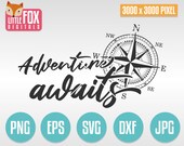 SVG ADVENTURE AWAITS. Compass Cuttable Design. Silhouette Cameo. Silhouette Cricut. Cut file. Compass Vector Silhouette. Compass Decal Cut.