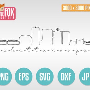 SVG Skyline CHATTANOOGA TENNESSEE Skyline City Doodle Line minimalistisch silhouet DXF. Chattanooga schets ontwerp silhouet vector eps.