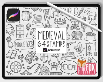 Sellos medievales para Procreate, iconos de la historia de la Edad Media (descarga digital)