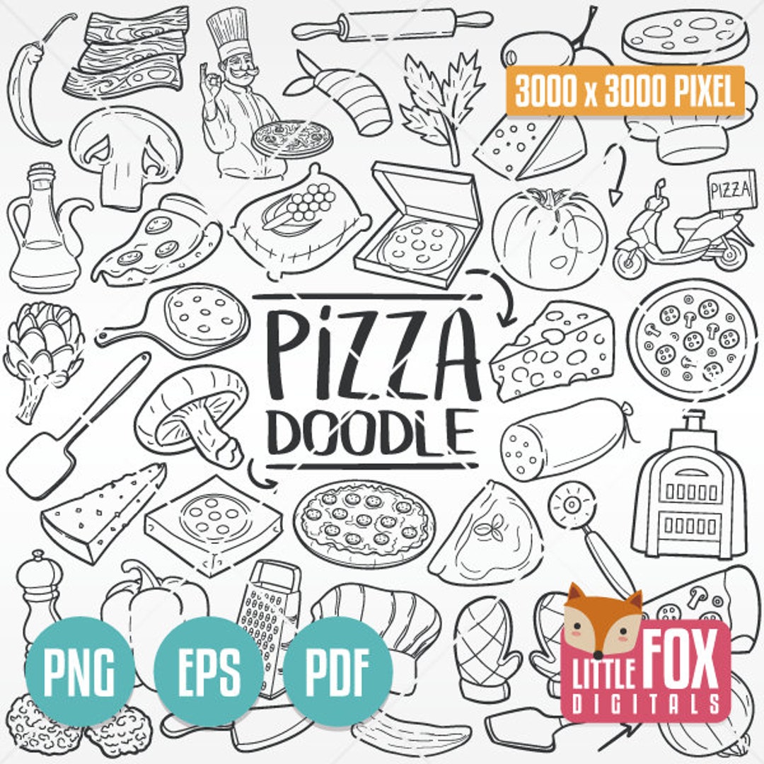 PIZZA Food Doodle Icon Clipart Ingredients. Food Restaurant Etsy