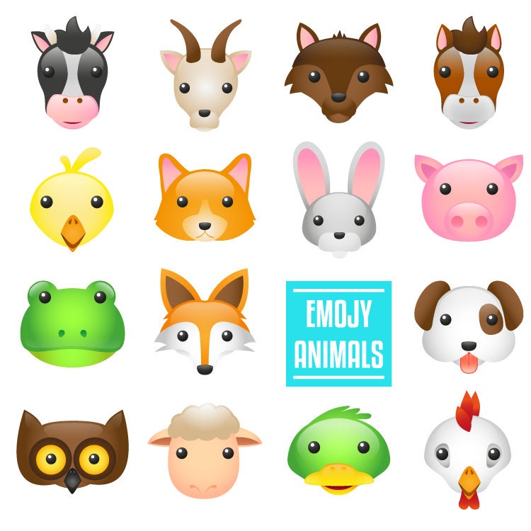 Animal Emoji Smile Emoticon Emotion Clip Art Set Digital | Etsy