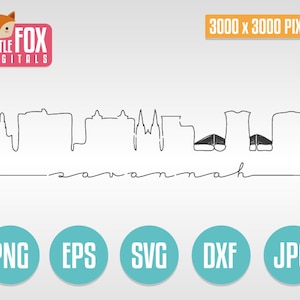SVG Skyline SAVANNAH Georgia. Skyline City Doodle Line Minimalistic Silhouette Dxf. Savannah GA Sketch Design Silhouette Vector eps.