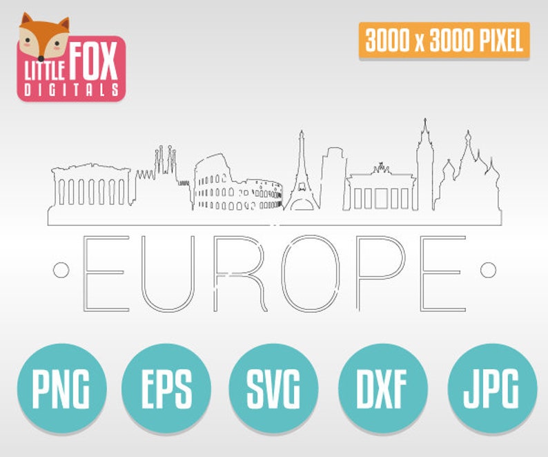 SVG VECTOR EUROPE. Cut File Skyline Europe Monuments. Silhouette Europe Svg. Skyline Silhouette Europe. European Monuments Cut File Vector. 画像 2