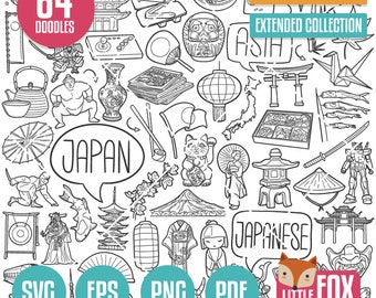 JAPAN, SVG Doodle vector icons. Japanese Doodle Icons Clipart. Japanese Culture and Food Set Hand Drawn Line Art Design Artwork Clip Art.